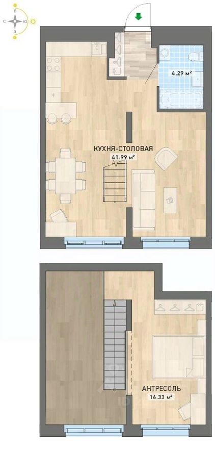 1к. квартира, 62.6 м²