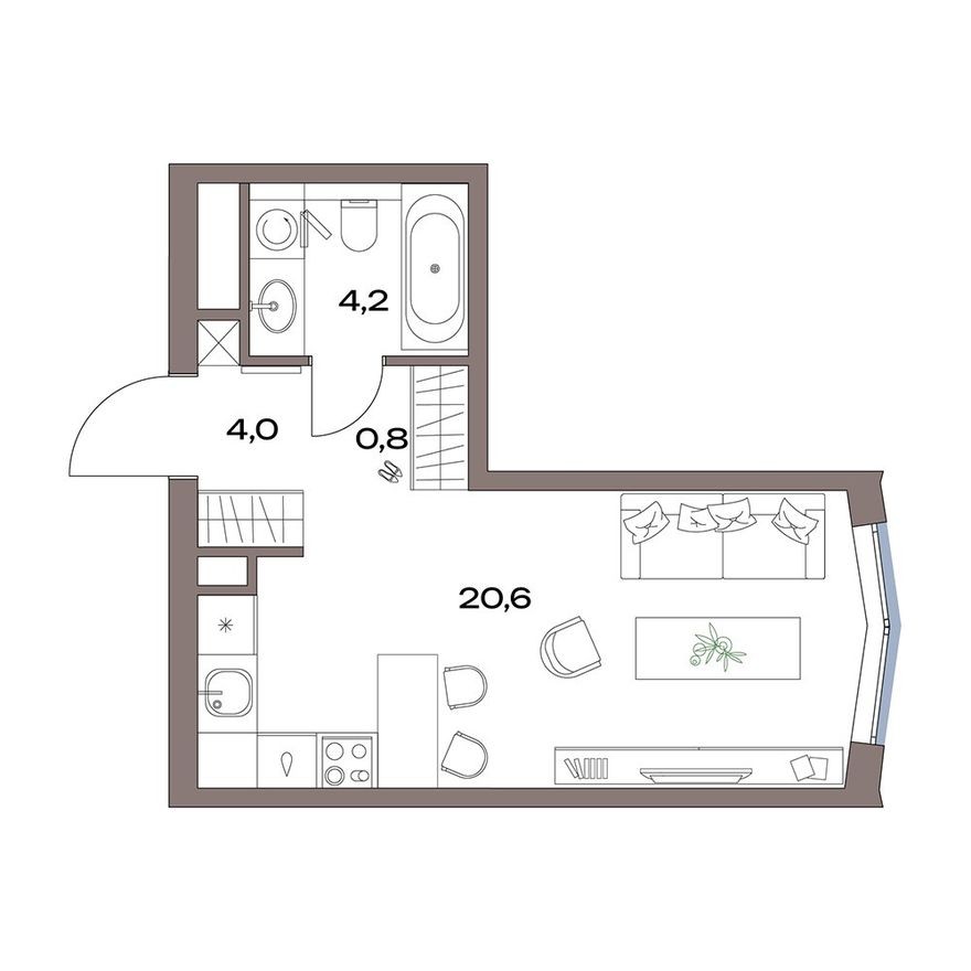 Студия-квартира, 29.6 м²
