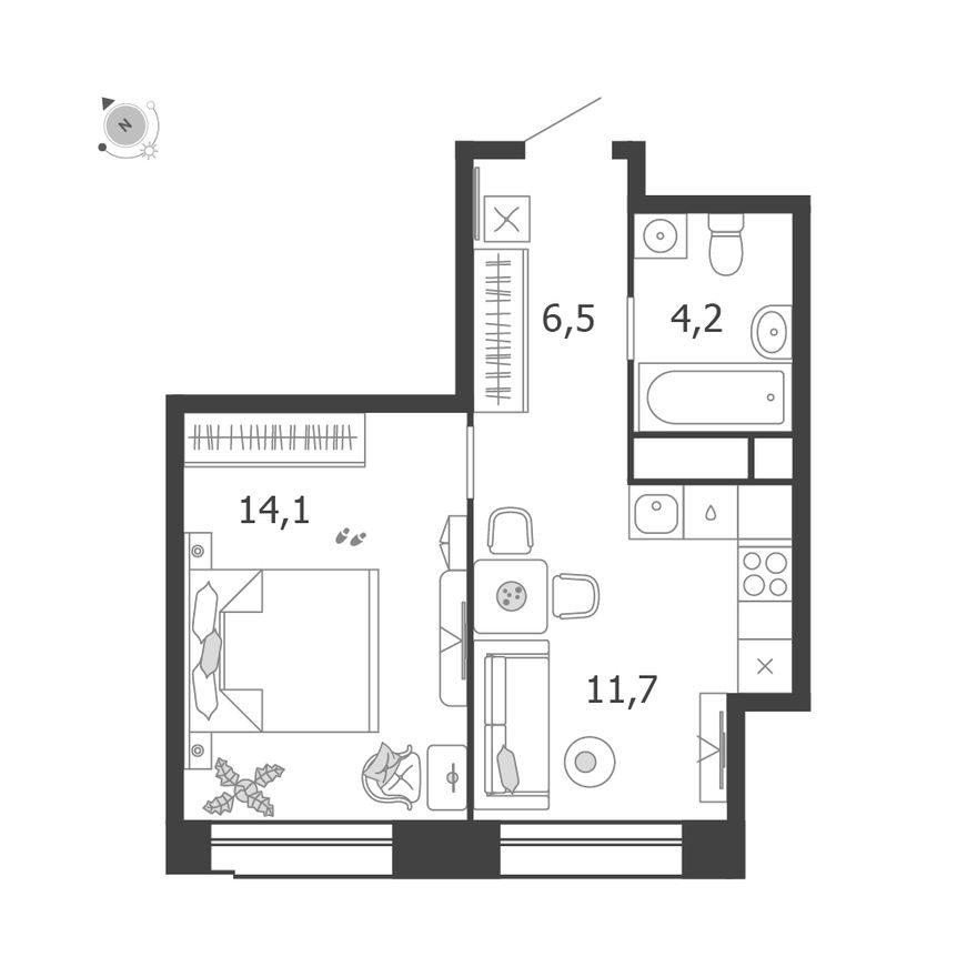 1к. квартира, 36.5 м²