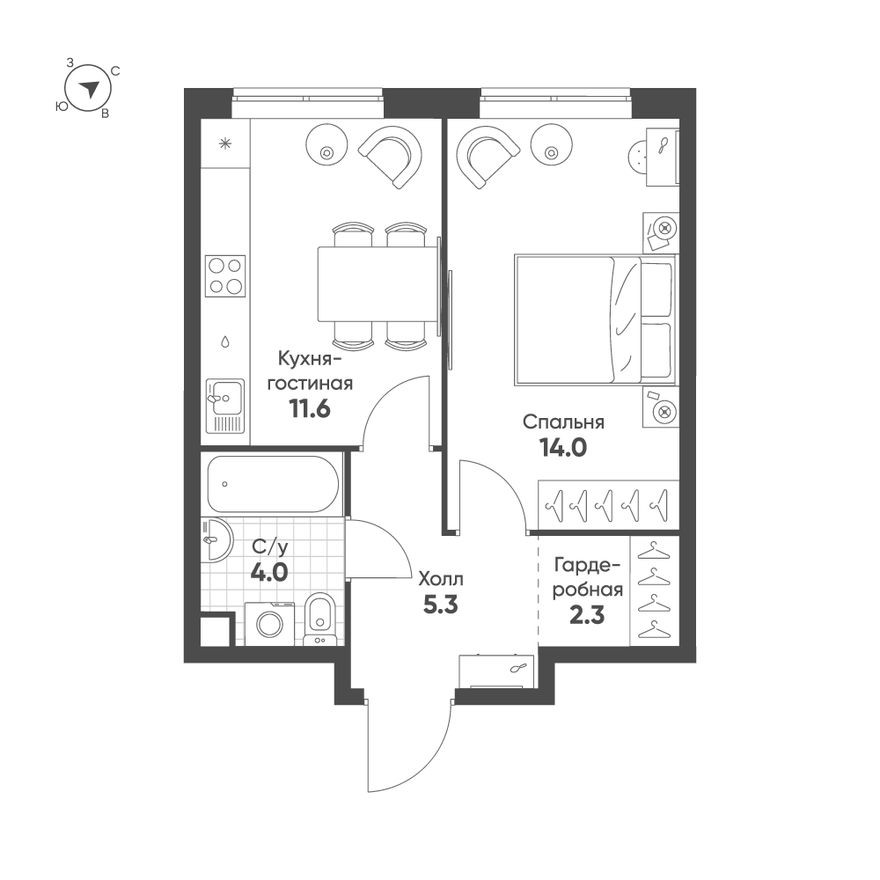 1к. квартира, 37.2 м²