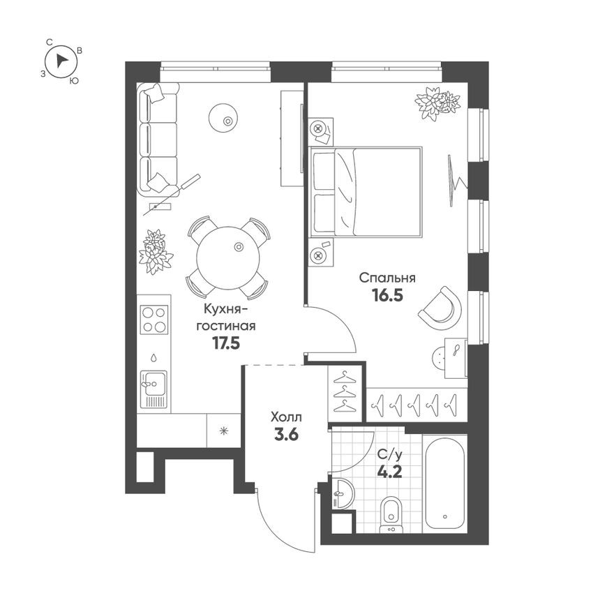 1к. квартира, 41.8 м²