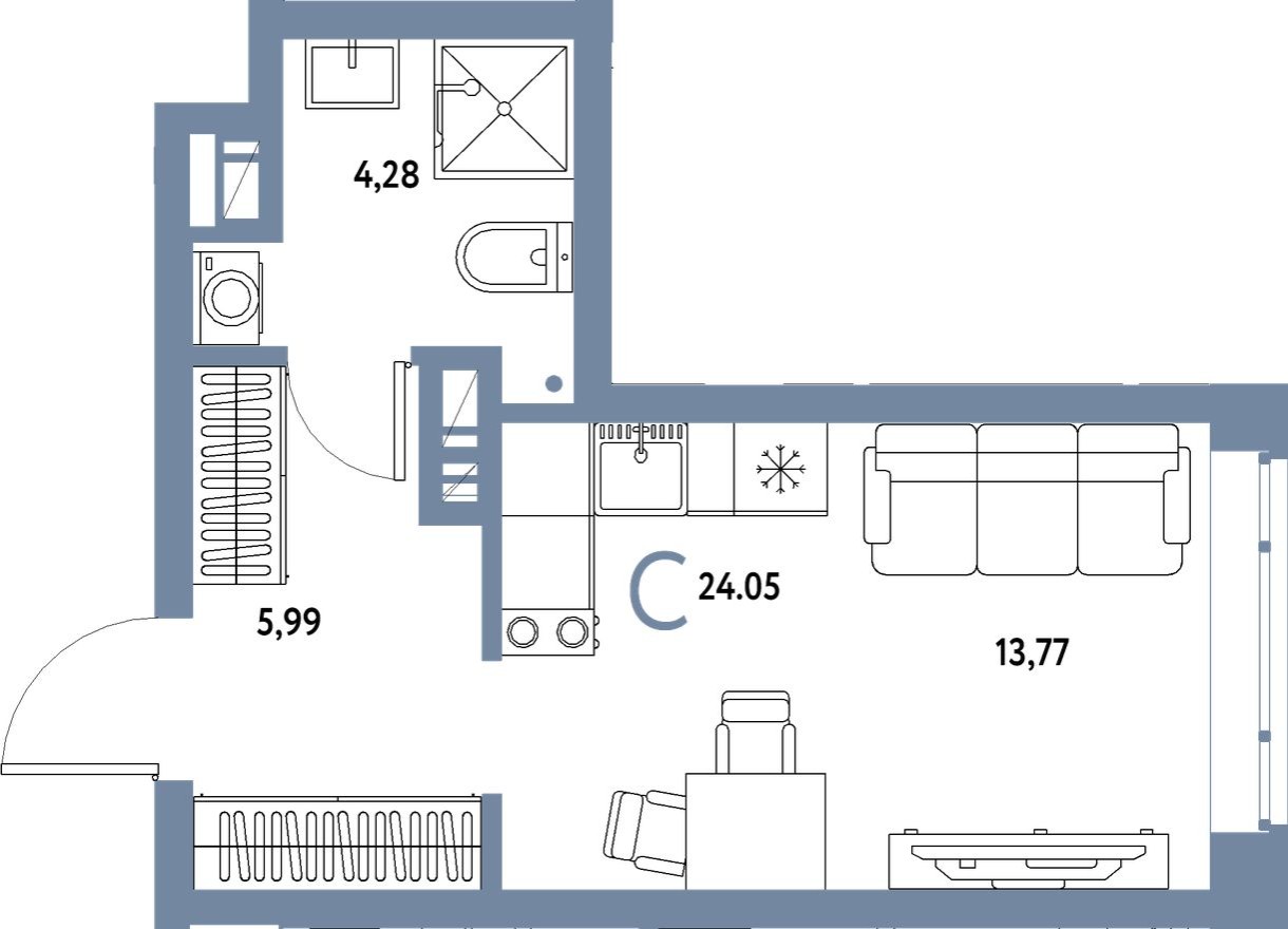 Студия-квартира, 24.1 м²