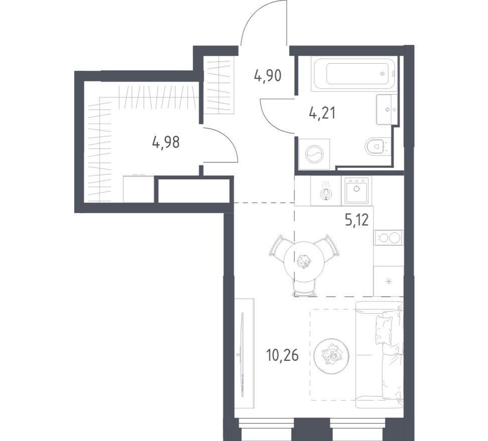 1к. квартира, 29.5 м²