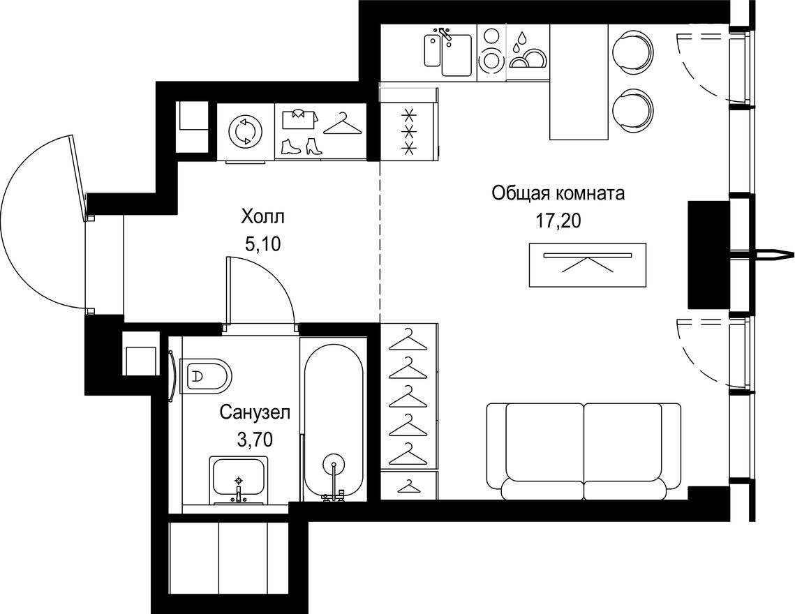 Студия-квартира, 26.0 м²