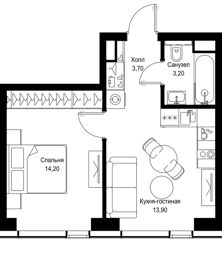 1к. квартира, 35.0 м²