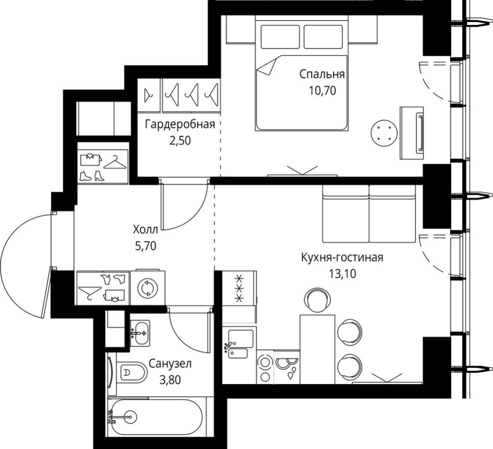 1к. квартира, 35.8 м²