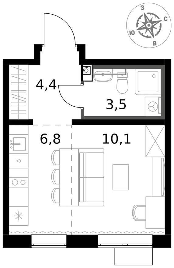 Студия-квартира, 24.8 м²