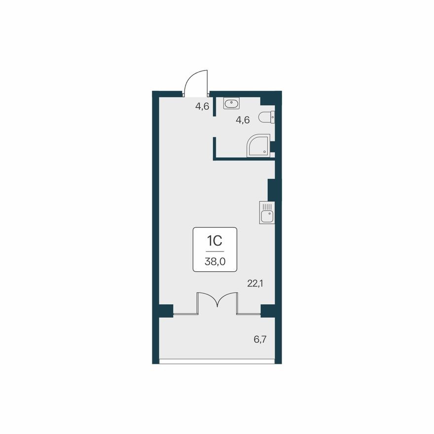 Студия-квартира, 38.0 м²