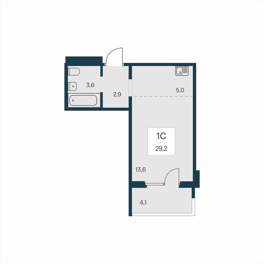 Студия-квартира, 29.2 м²