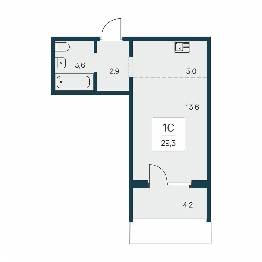 Студия-квартира, 29.3 м²