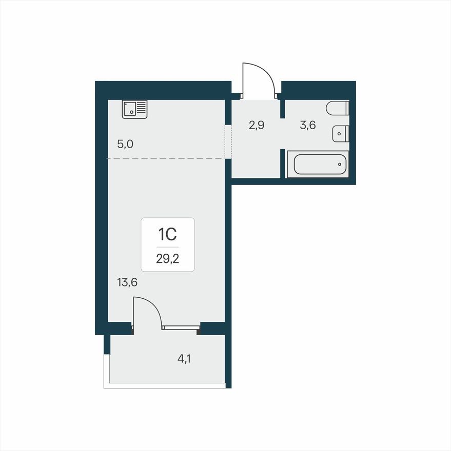 Студия-квартира, 29.2 м²