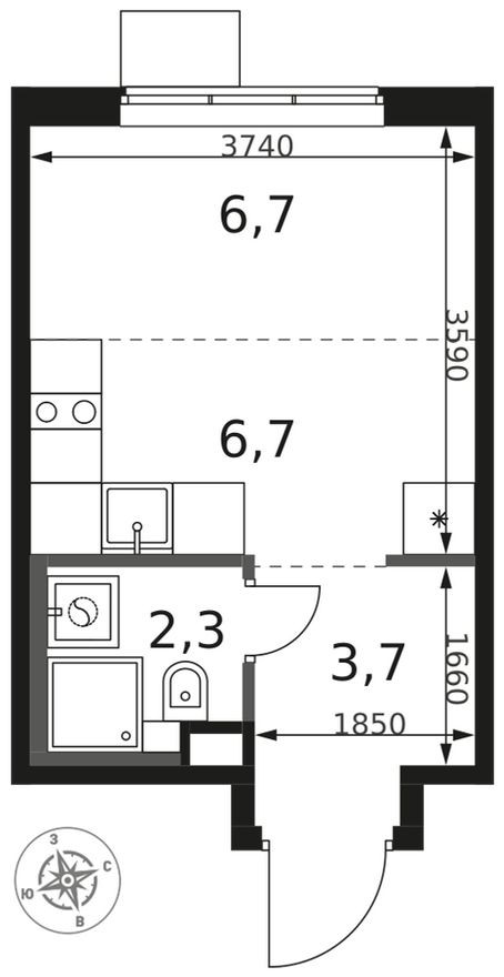 Студия-квартира, 19.4 м²