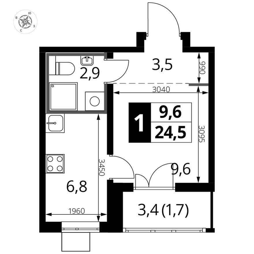 Планировка — Студия-квартира, 24.7 м²