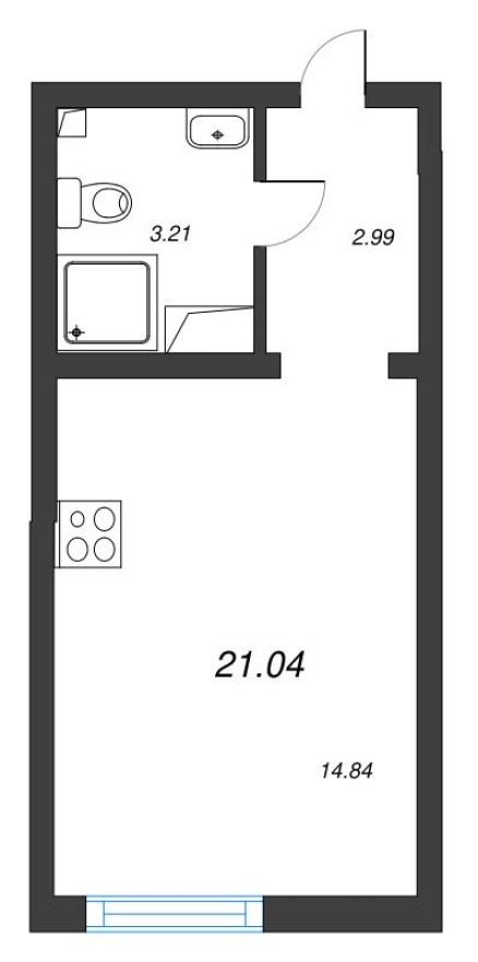 Студия-квартира, 21.0 м²