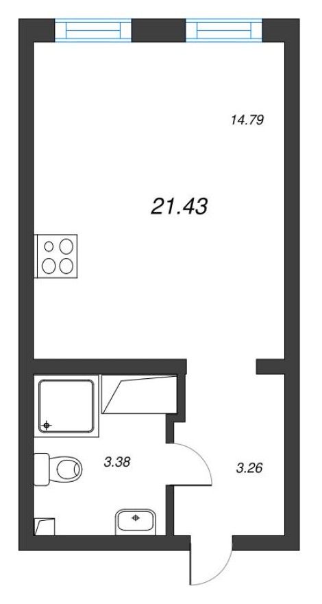 Студия-квартира, 21.4 м²