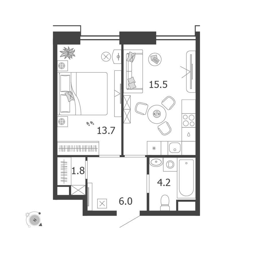 1к. квартира, 41.2 м²