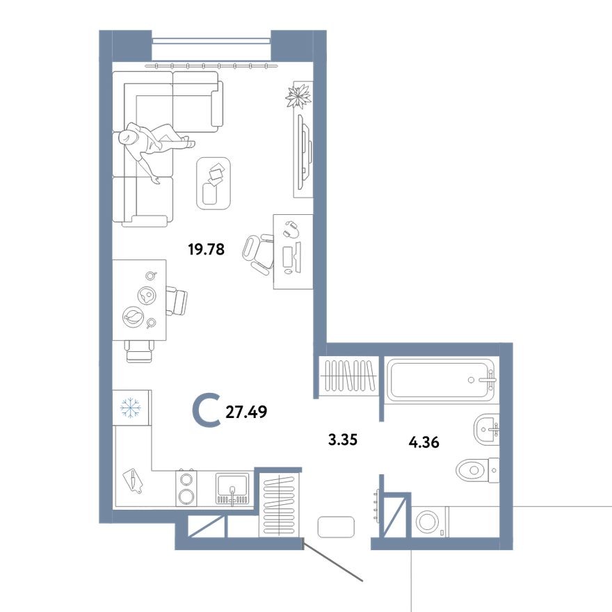 Студия-квартира, 27.5 м²