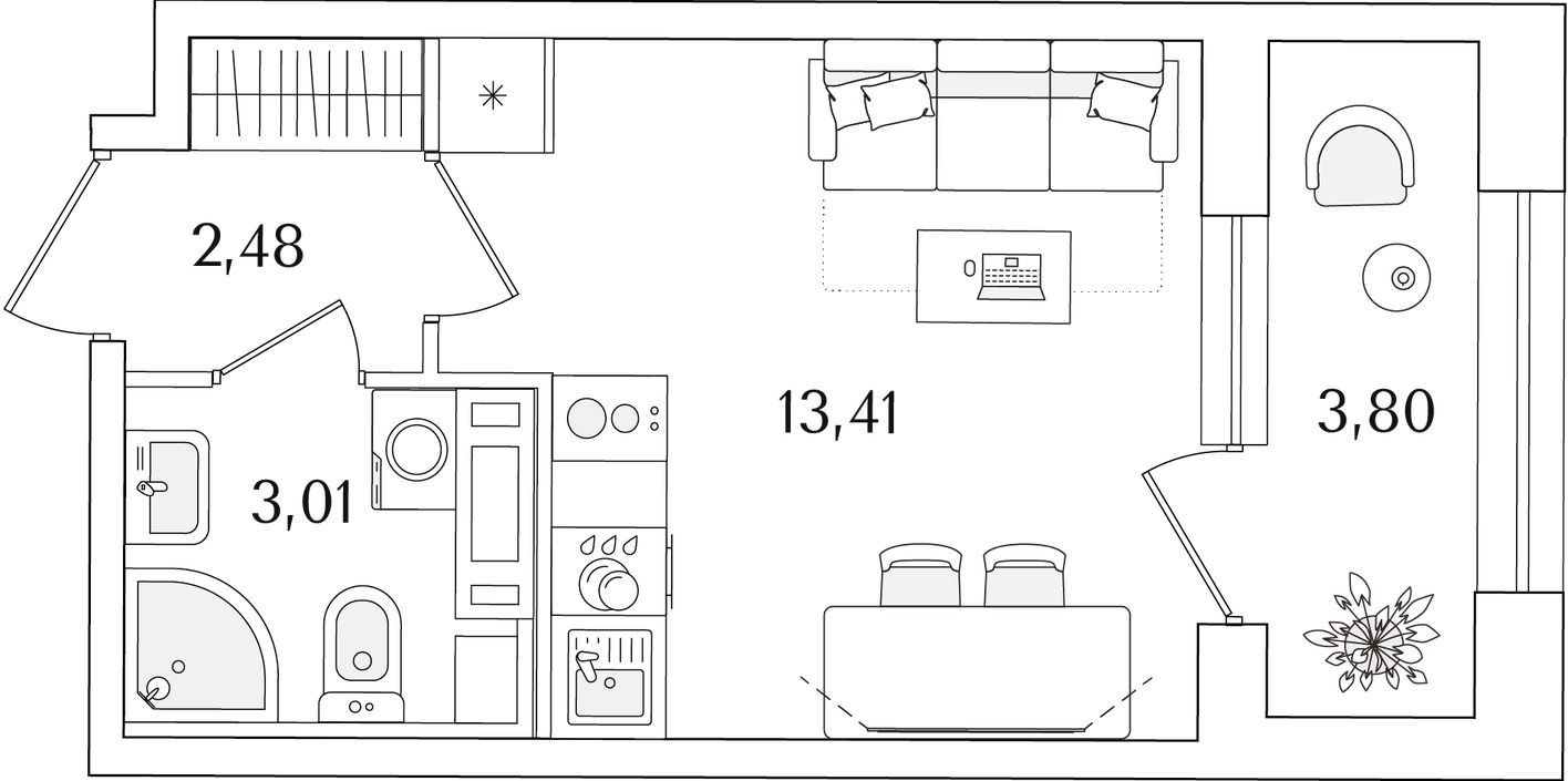 Студия-квартира, 20.8 м²