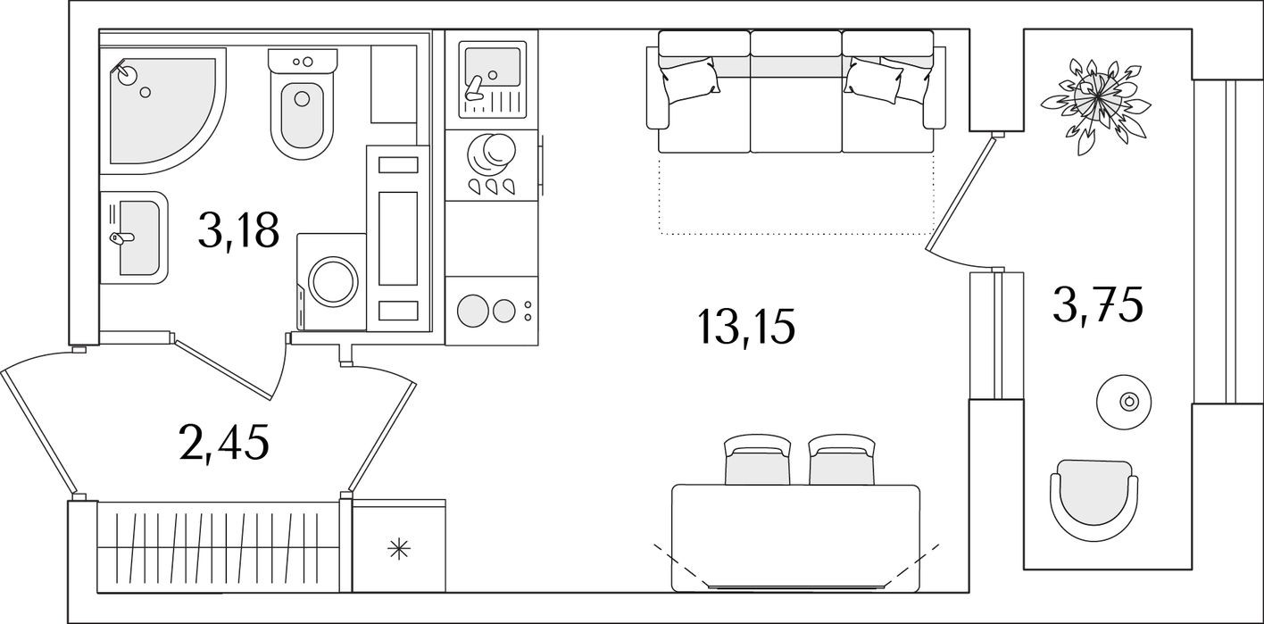 Студия-квартира, 20.7 м²