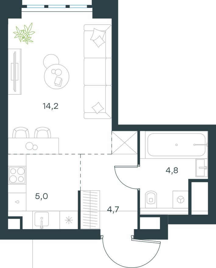 Студия-квартира, 28.7 м²