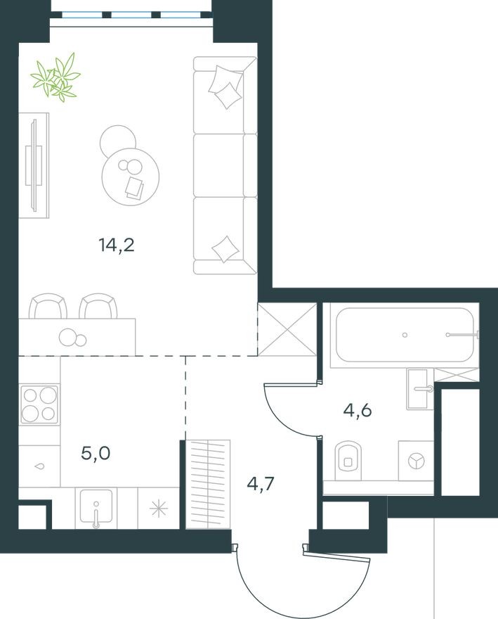 Студия-квартира, 28.5 м²