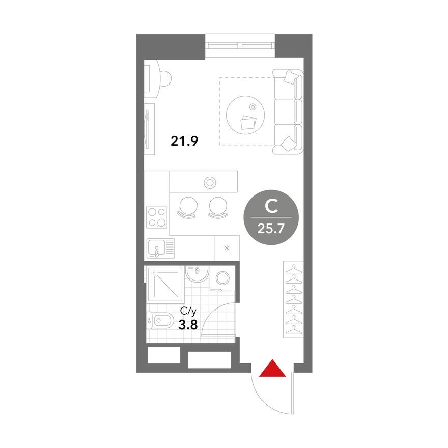 Студия-квартира, 25.7 м²