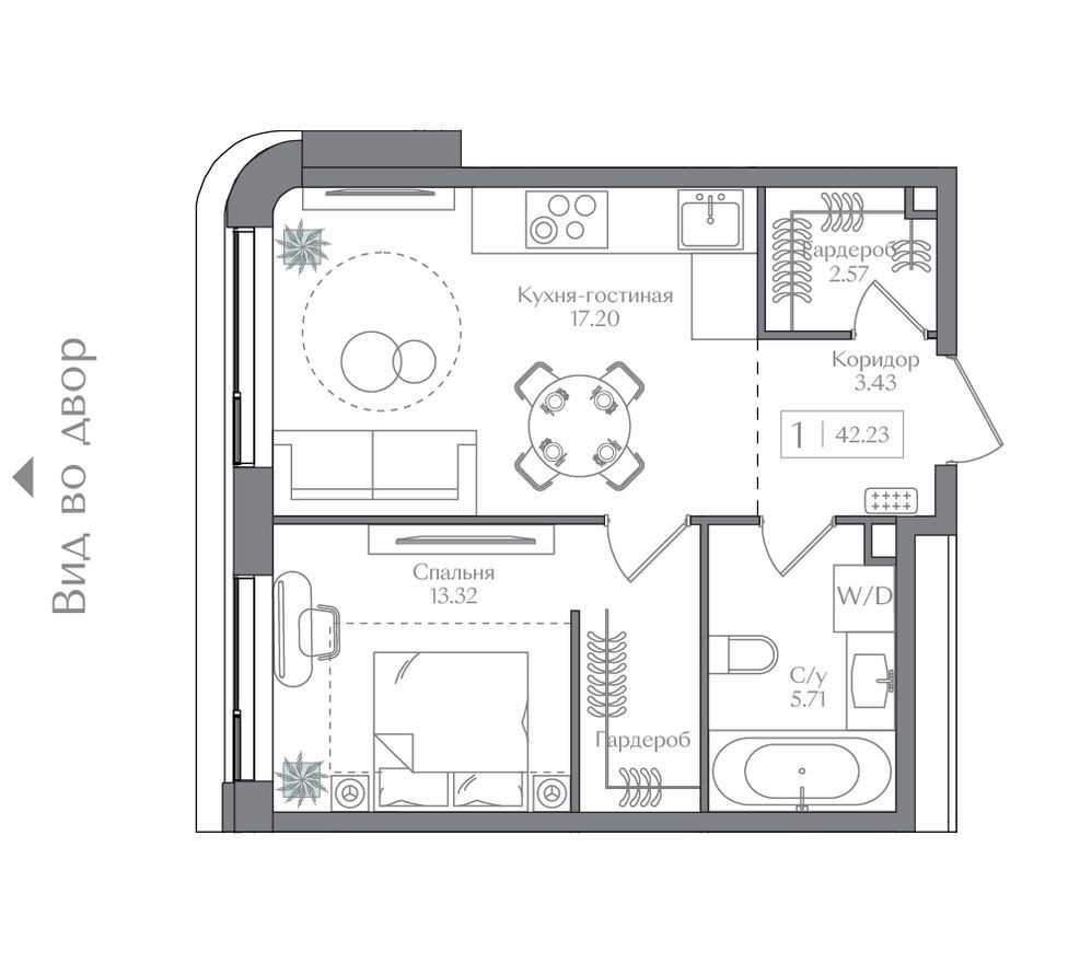 1к. квартира, 42.2 м²