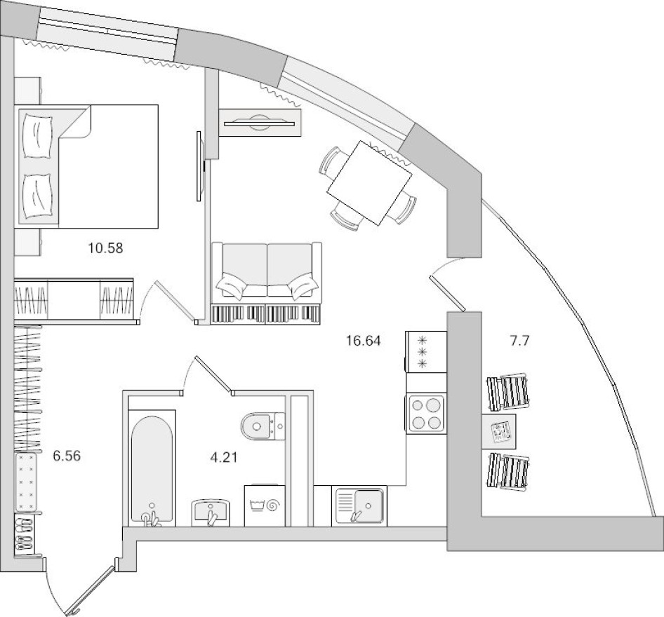 2е квартира, 45.7 м²