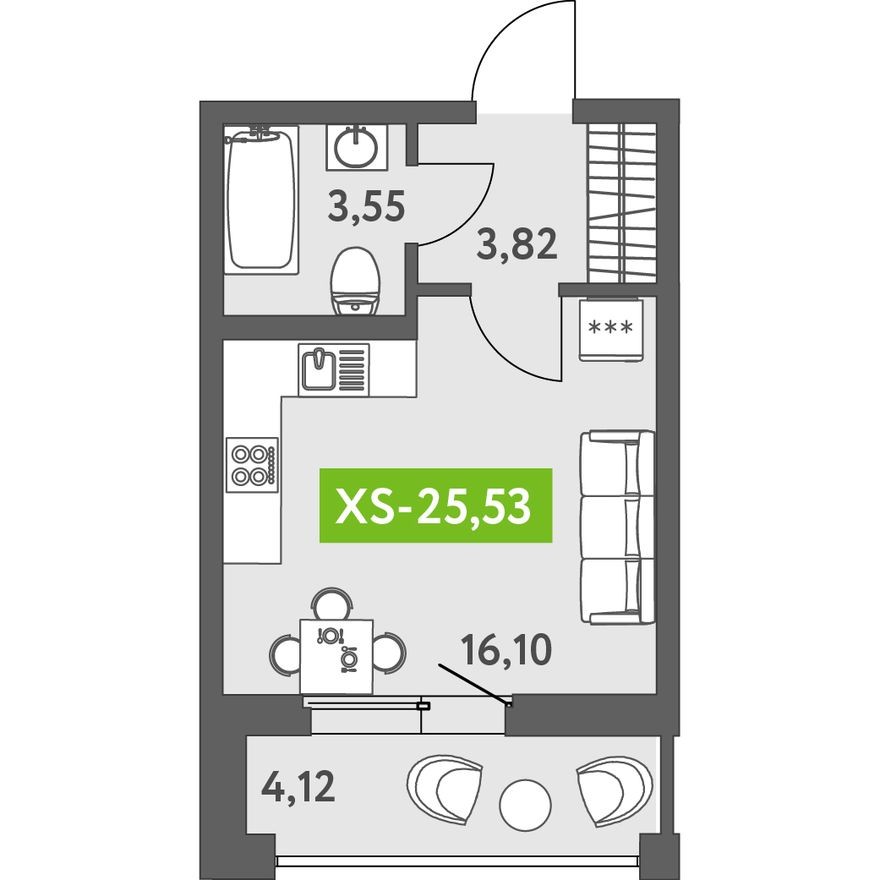 Студия-квартира, 26.2 м²