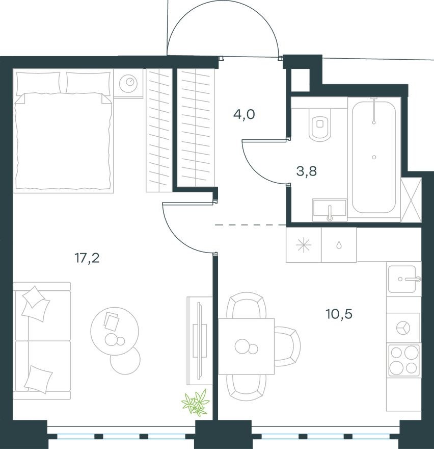1к. квартира, 35.5 м²