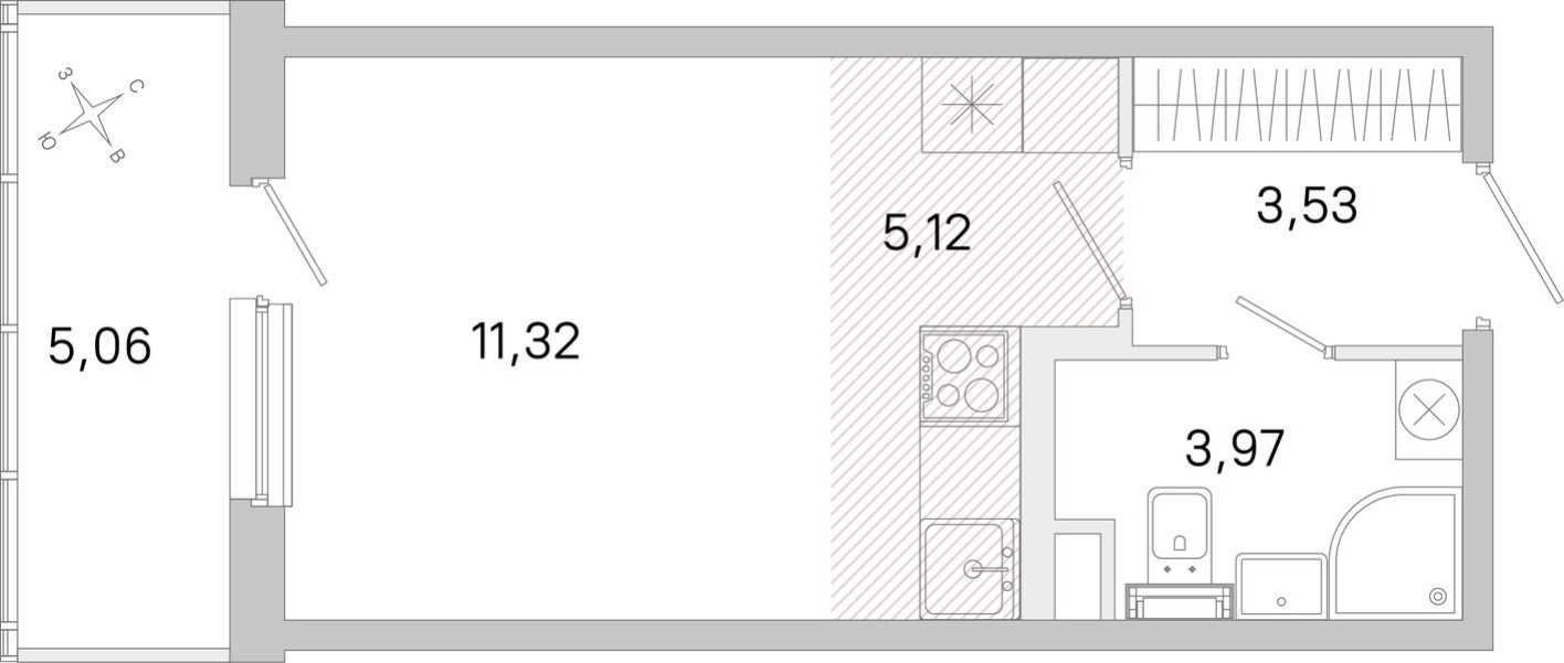 Студия-квартира, 25.5 м²