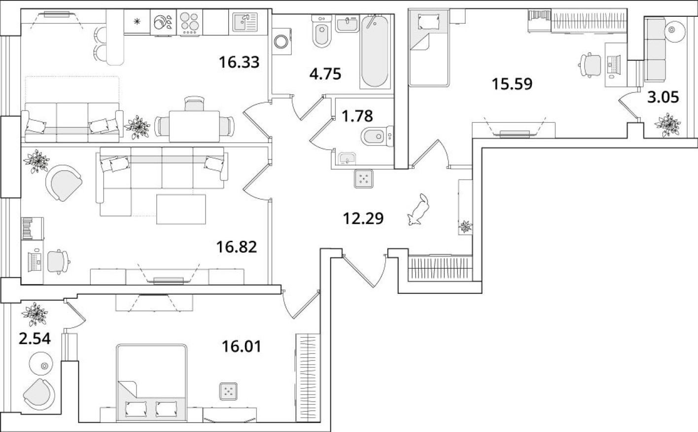 3к. квартира, 86.5 м²