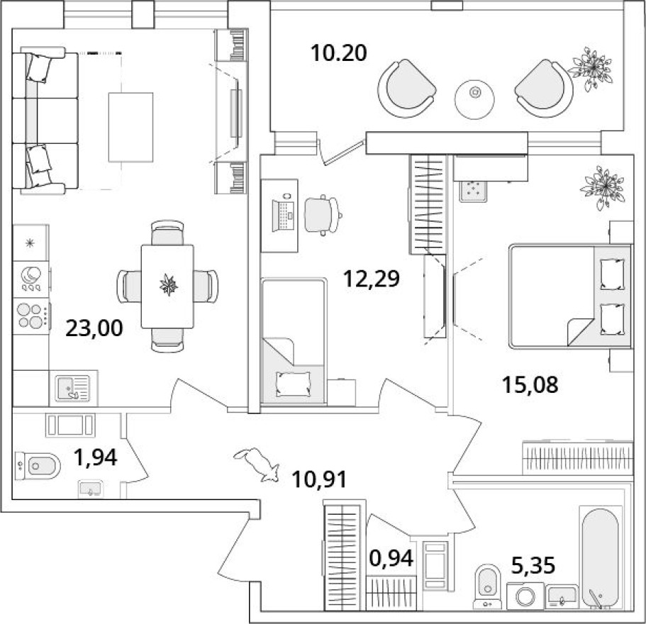 2к. квартира, 74.9 м²