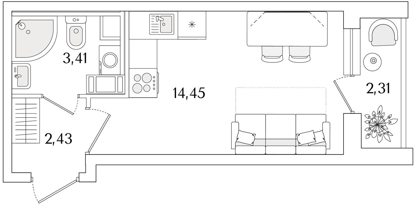 Студия-квартира, 21.5 м²