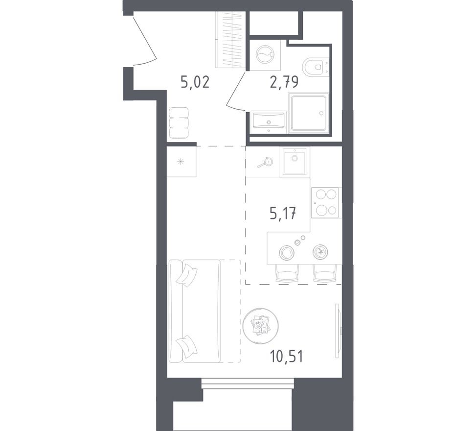Студия-квартира, 23.5 м²