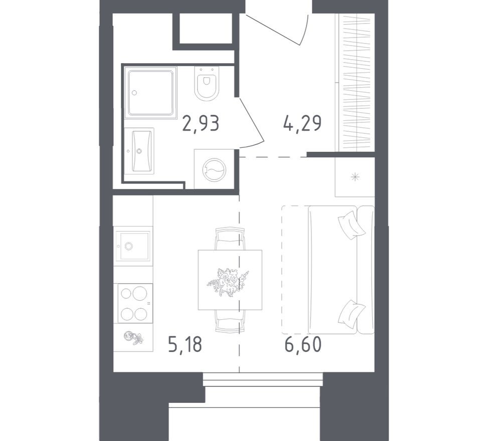 Студия-квартира, 19.0 м²