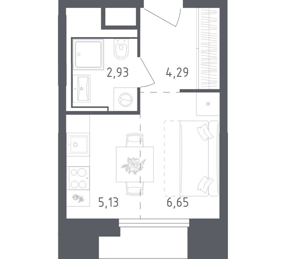 Студия-квартира, 19.0 м²