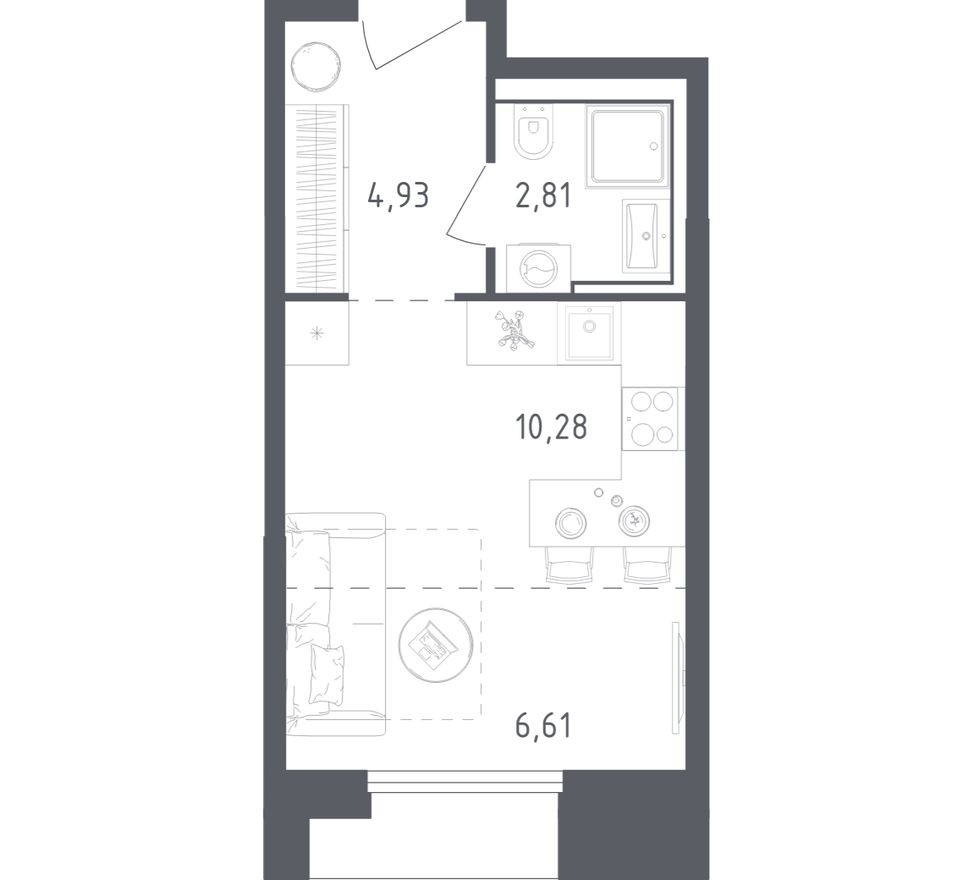 Студия-квартира, 24.6 м²
