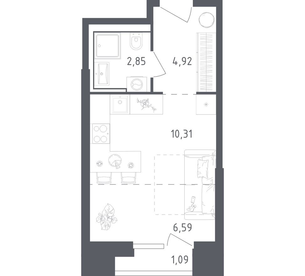 Студия-квартира, 25.8 м²