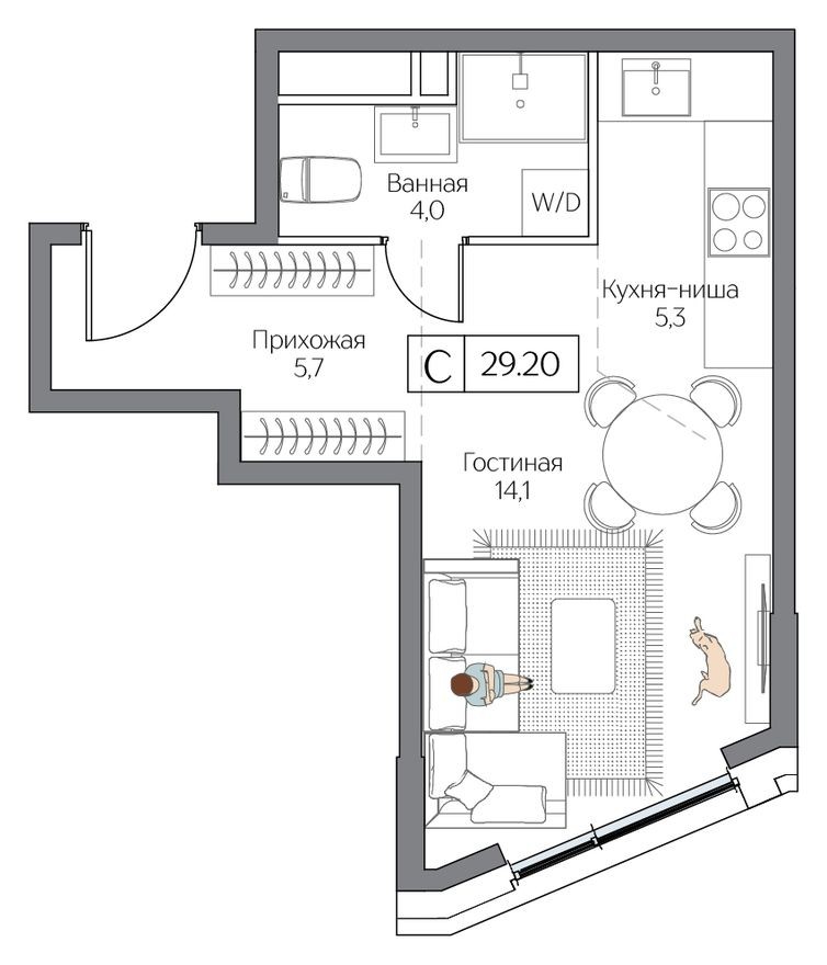 Планировка — Студия-квартира, 29.0 м²
