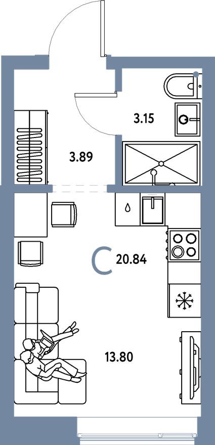 Студия-квартира, 20.8 м²