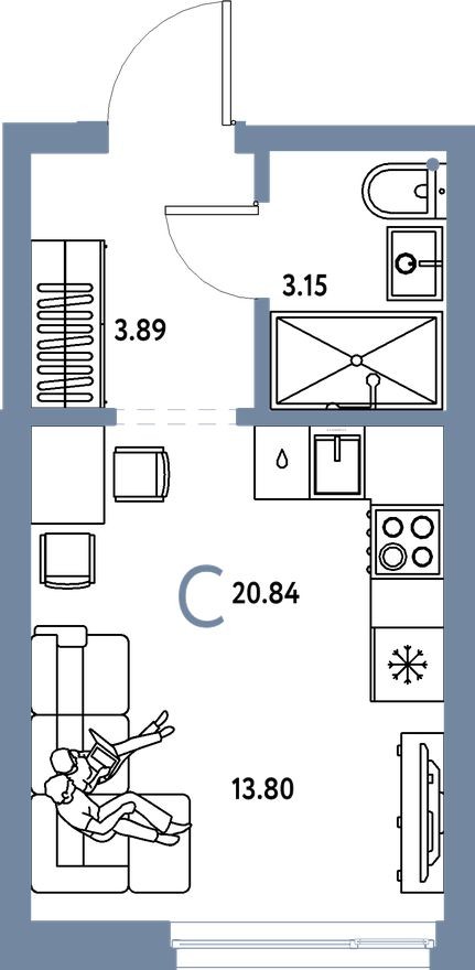 Студия-квартира, 20.8 м²