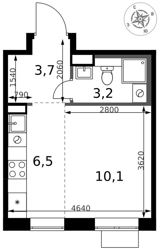 Студия-квартира, 23.5 м²