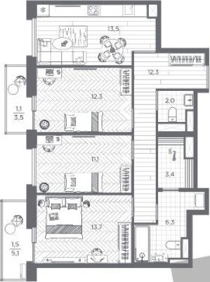 3к. квартира