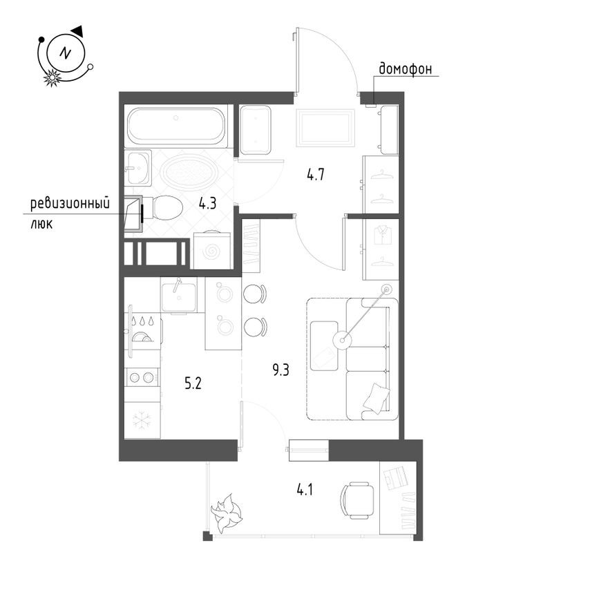 Студия-квартира, 24.6 м²