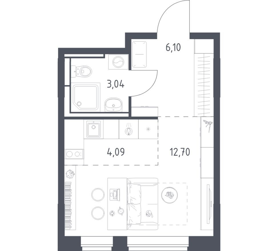 Студия-квартира, 25.9 м²