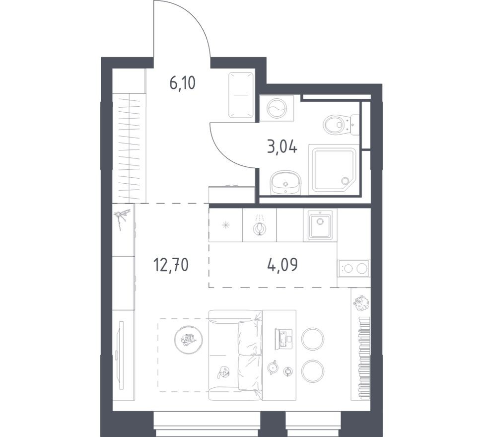Студия-квартира, 25.9 м²