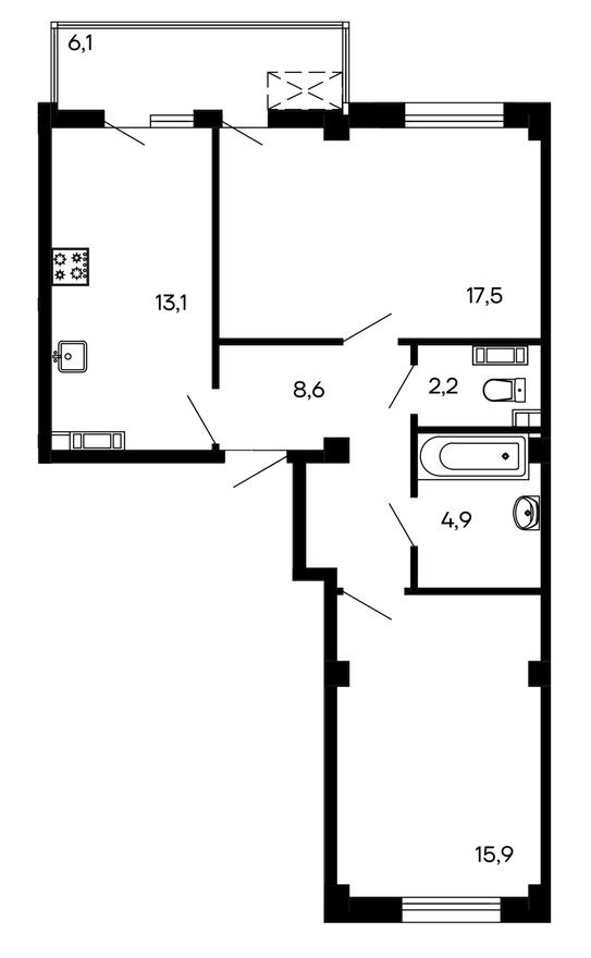 2к. квартира, 68.3 м²