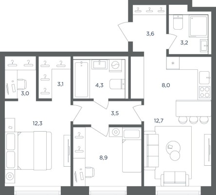 3к. квартира