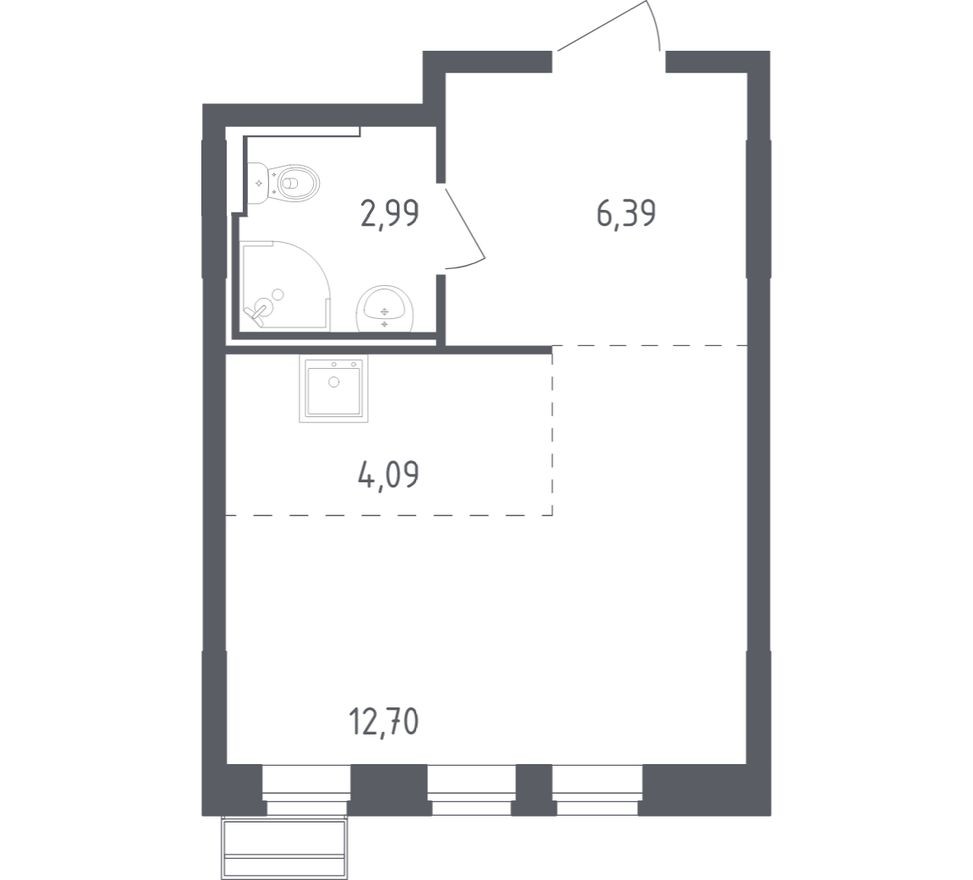 Студия-квартира, 26.2 м²